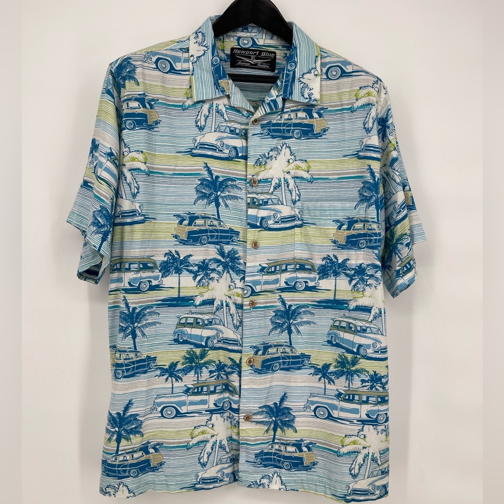 Newport Blue Tropical Shirt Men's Official‎ GM Woody Wagon XL EUC VTG Cars Dad
